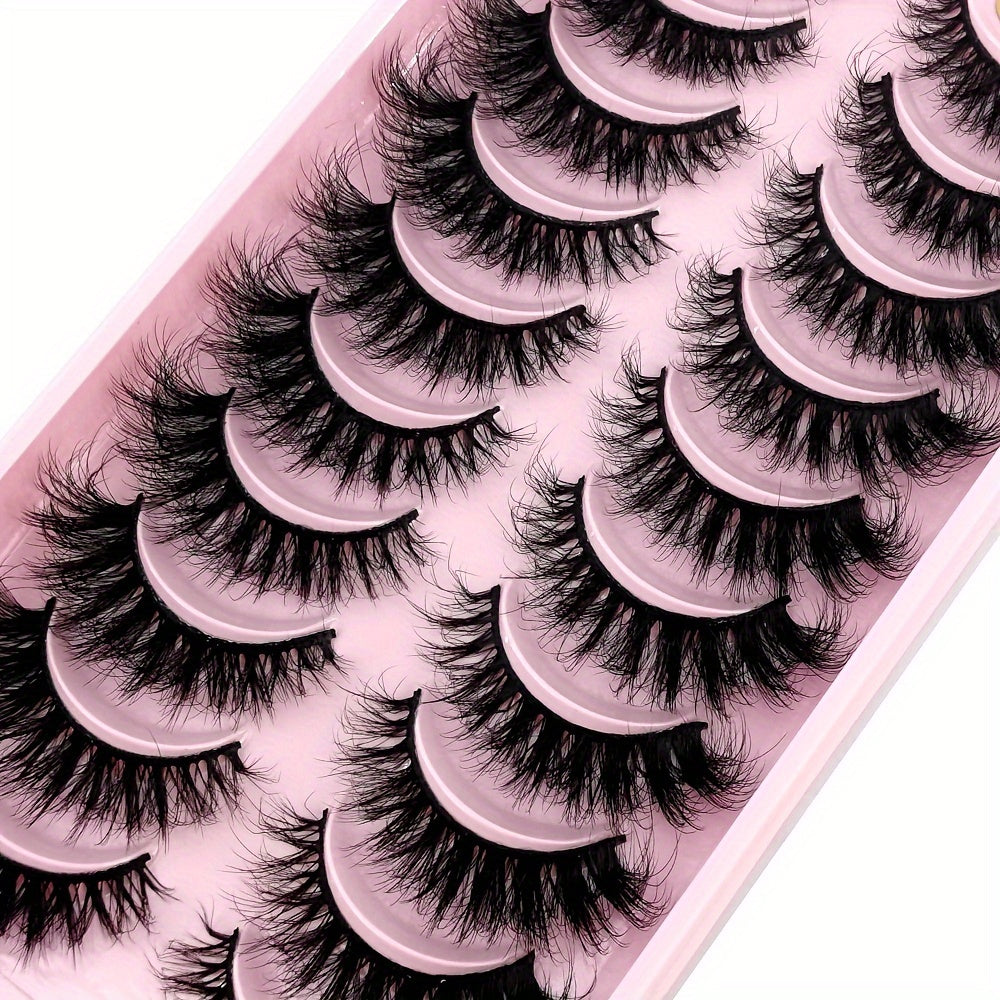 10 Pairs Natural 3D Faux Mink Eyelashes - Cat Eye Style, Multi-Layer Curled, Long & Voluminous Black Lashes for Beginners, Reusable, D Curl, Various Lengths (10-18mm), Perfect for Everyday Glam or Special Occasions, AMSDCN